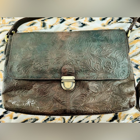 Dark brown tooled leather crossbody bag - Picture 2 of 8